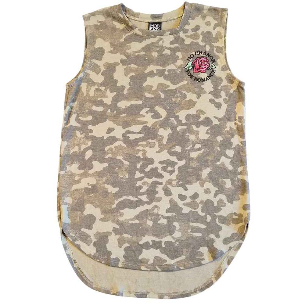 Modern Lux Camo Muscle Tank Rose No Chance For Romance JT19152 Green Tan Medium